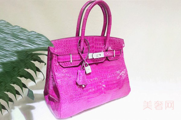 爱马仕birkin30铂金玫红色镶钻鳄鱼皮手提包展示图